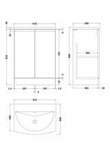 Hudson Reed Urban 600mm Satin Grey Floor Standing 2 Door Vanity Unit With Curved Basin