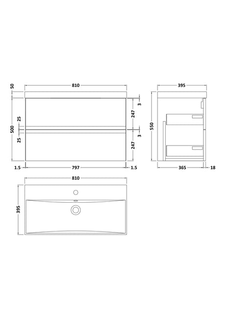 Hudson Reed Urban 800mm Wall Hung 2 Drawer Vanity Unit with Basin