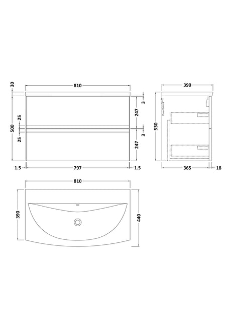 Hudson Reed Urban 800mm Wall Hung 2 Drawer Vanity Unit with Curved Basin