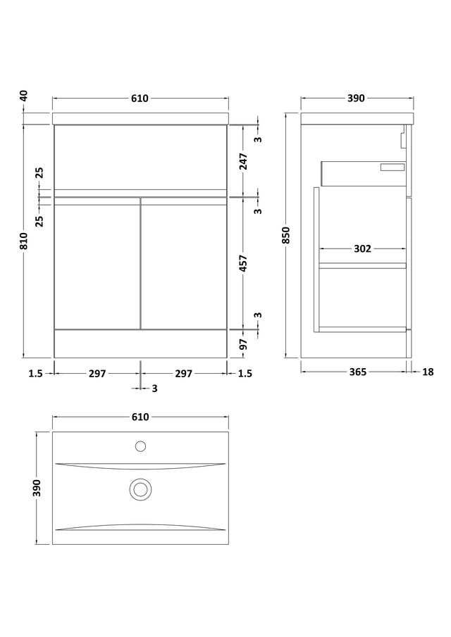 Hudson Reed Urban 600mm Floor Standing Vanity Unit With 1 Tap Hole Basin