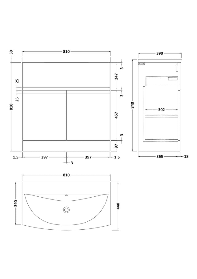 Hudson Reed Urban 800mm Satin Green Floor Standing 2-Door Vanity Unit with Curved 1 Tap Hole Basin