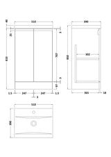 Urban 500mm Floor Standing 2-Door Vanity and Mid-Edge Basin 1 Tap Hole