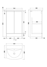 Hudson Reed Urban 500mm Satin Green Floor Standing 2-Door Vanity Unit with 1 Tap Hole Basin