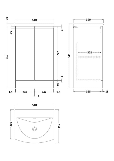 Hudson Reed Urban 500mm Satin Green Floor Standing 2-Door Vanity Unit with 1 Tap Hole Basin