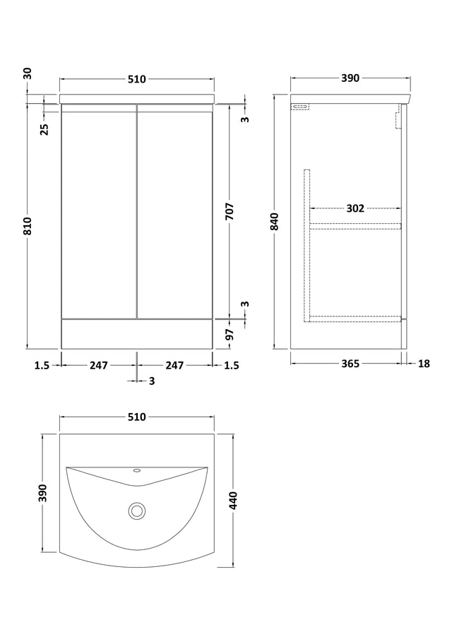Hudson Reed Urban 500mm Satin Green Floor Standing 2-Door Vanity Unit with 1 Tap Hole Basin