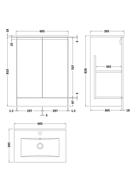 Urban 600mm Floor Standing 2-Door Unit and Minimalist Basin 1 Tap Hole