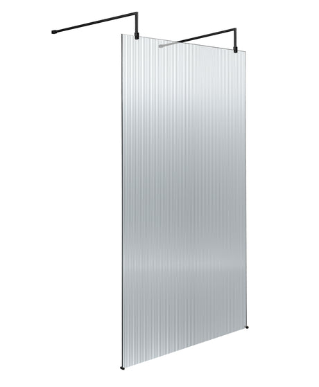 1000mm Fluted Wetroom Scren with Arms & Feet Matt Black