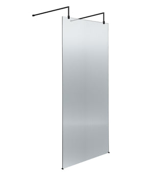 800mm Fluted Wetroom Scren with Arms & Feet Matt Black