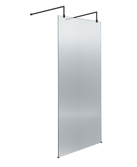 800mm Fluted Wetroom Scren with Arms & Feet Matt Black
