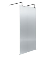 900mm Fluted Wetroom Scren with Arms & Feet Matt Black