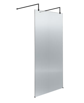 900mm Fluted Wetroom Scren with Arms & Feet Matt Black