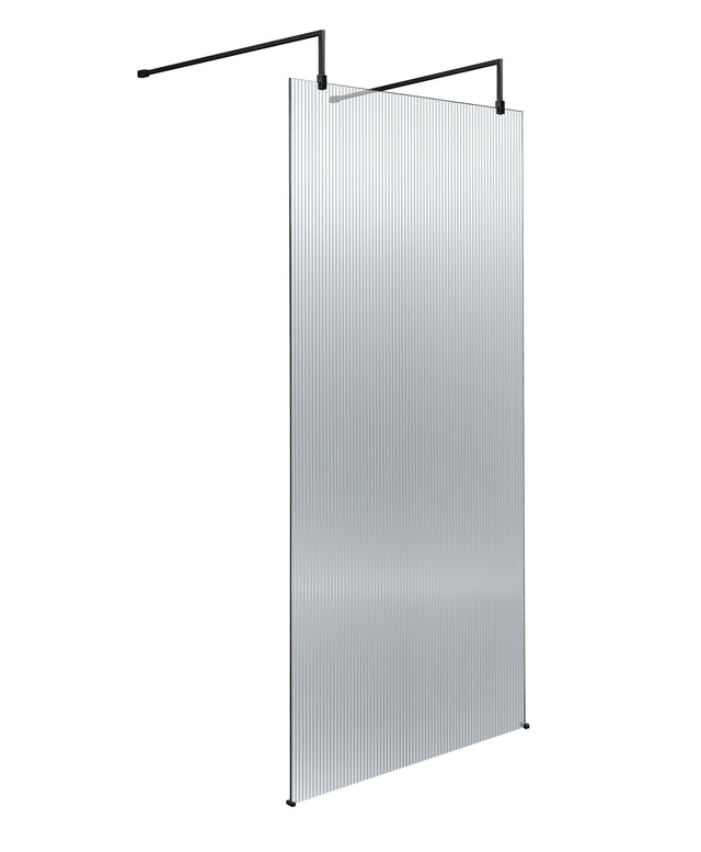 900mm Fluted Wetroom Scren with Arms & Feet Matt Black