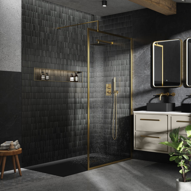 Full Outer Frame Wetroom Screens Full Outer Frame Wetroom 8mm Toughened Safety Glass Screen & Support Bar 1950mm x 1100mm x 8mm