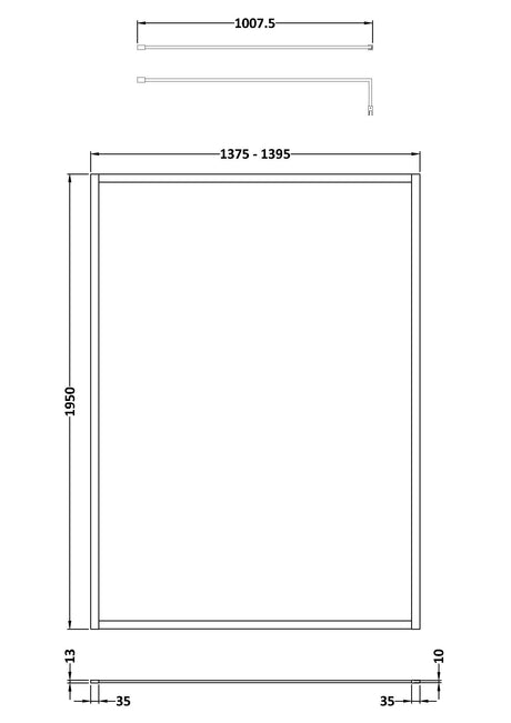Full Outer Frame Wetroom Screens Full Outer Frame Wetroom 8mm Toughened Safety Glass Screen & Support Bar 1950mm x 1400mm x 8mm