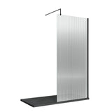 800mm Fluted Wetroom Screen with Support Bar Matt Black