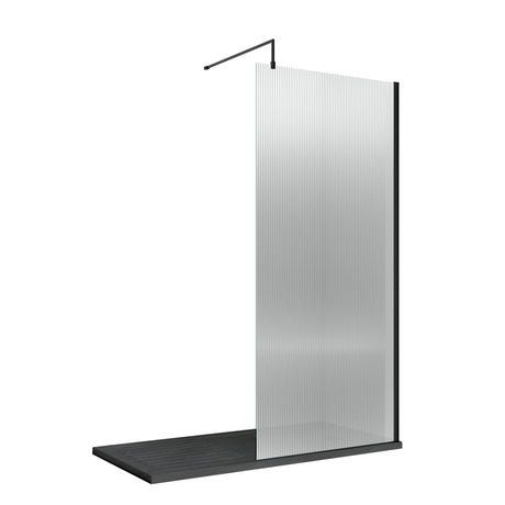 800mm Fluted Wetroom Screen with Support Bar Matt Black