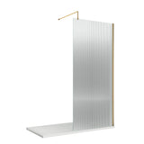 900mm Fluted Wetroom Screen with Support Bar Brushed Brass