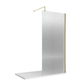 900mm Fluted Wetroom Screen with Support Bar Brushed Brass