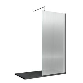 900mm Fluted Wetroom Screen with Support Bar Matt Black
