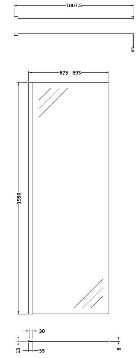 700mm Wetroom Screen & Support Bar