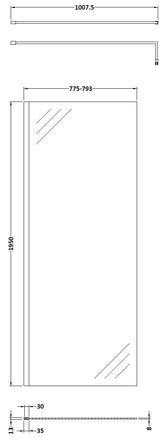 800mm Wetroom Screen & Support Bar