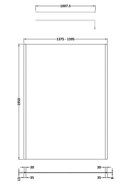 1400mm Outer Framed Wetroom Screen with Support Bar