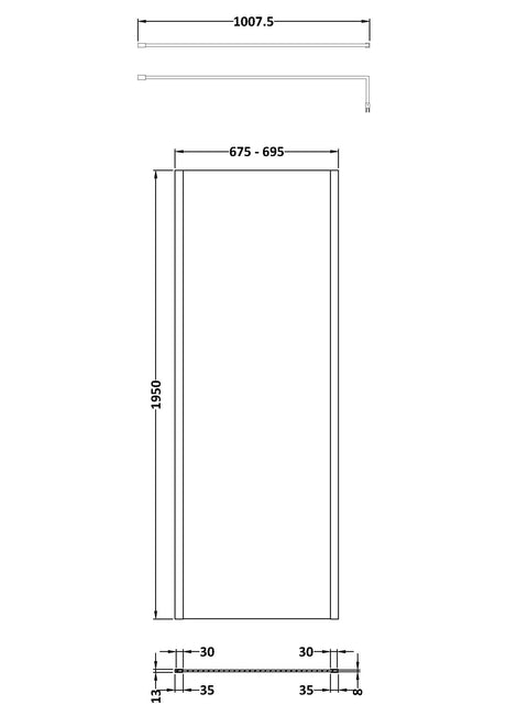 700mm Outer Framed Wetroom Screen with Support Bar