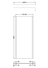 800mm Outer Framed Wetroom Screen with Support Bar