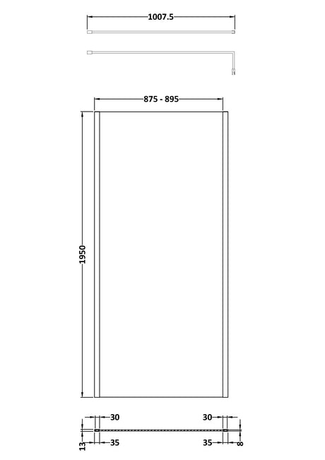 900mm Outer Framed Wetroom Screen with Support Bar
