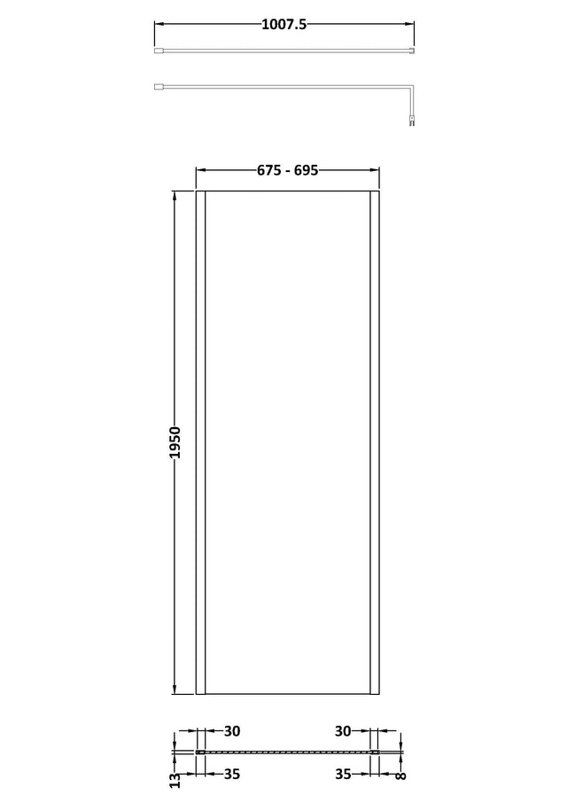 700mm Outer Framed Wetroom Screen with Support Bar