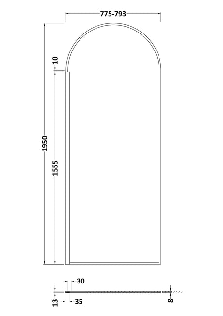 800mm Arched Wetroom Screen 8mm Glass