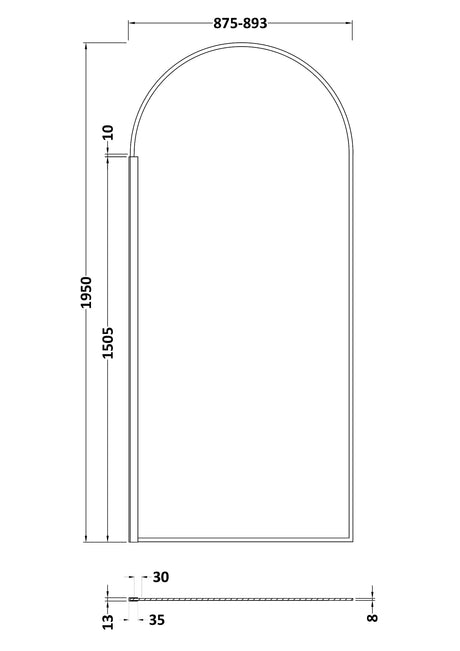 900mm Arched Wetroom Screen 8mm Glass