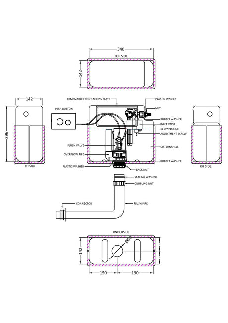 Ceramics Accessories Pneumatic Dual Flush Universal Access Concealed Cistern