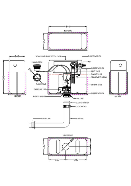 Ceramics Accessories Pneumatic Dual Flush Universal Access Concealed Cistern