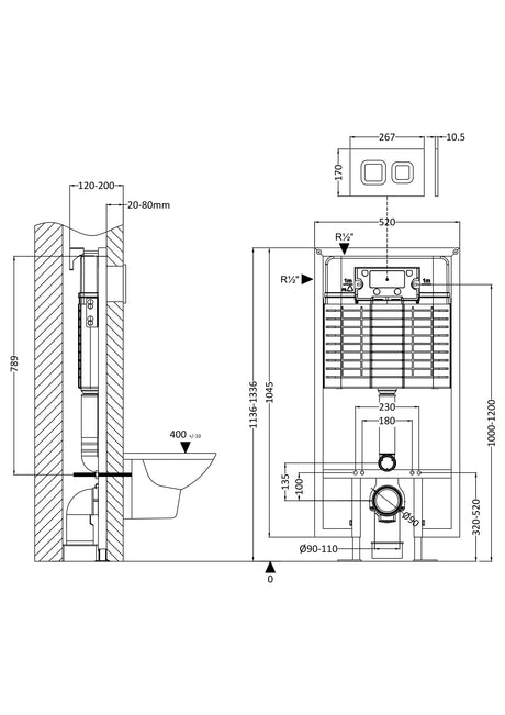 Hudson Reed Square Dual Flush Concealed Cistern Frame With Matt White Buttons